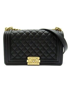 Chanel Boy Chain Shoulder Bag Caviar Leather Black